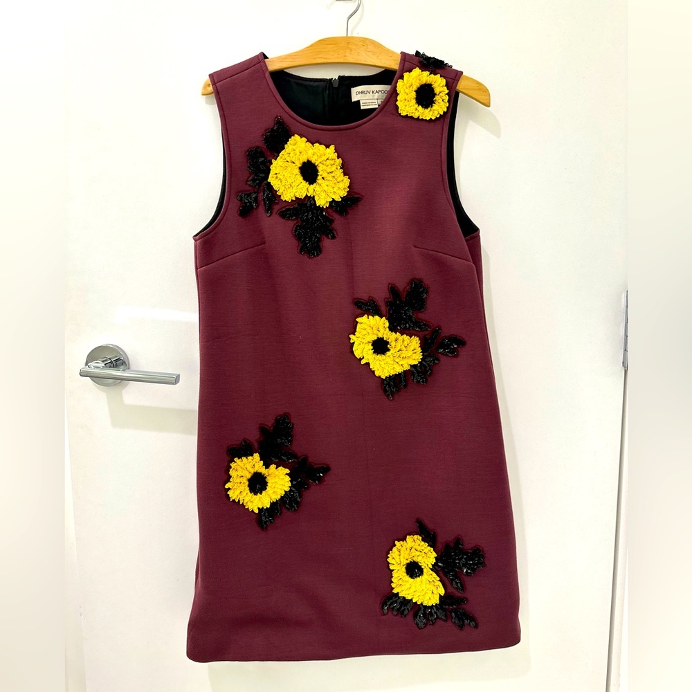 Dhruv Kapoor sequenced sunflower burgundy dress.